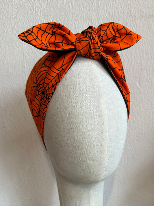 Orange Spiderweb Print Headscarf (self tie)