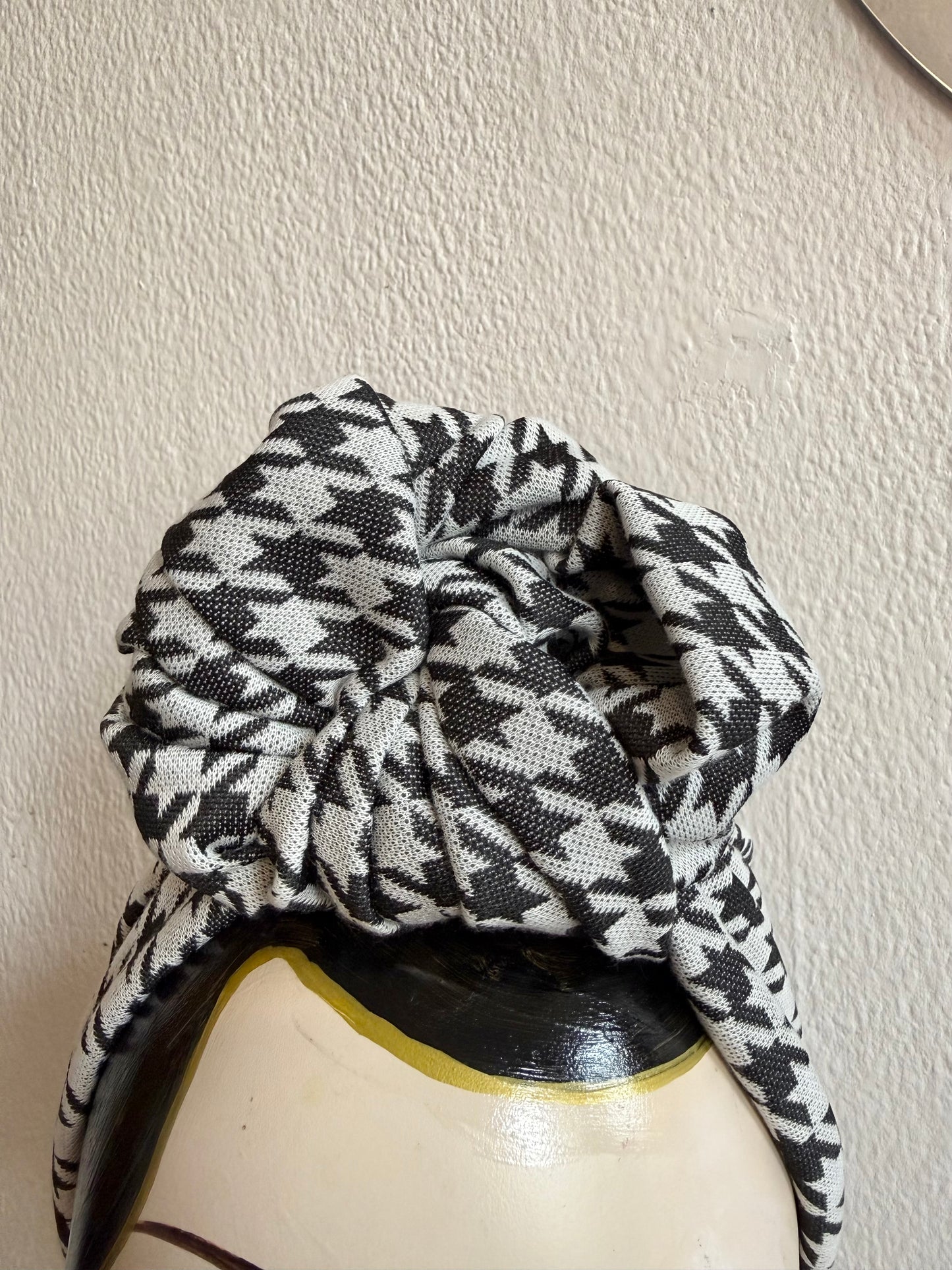 Sale item: Houndstooth Vintage Style Pre-tied Headband with Slouchy Knot