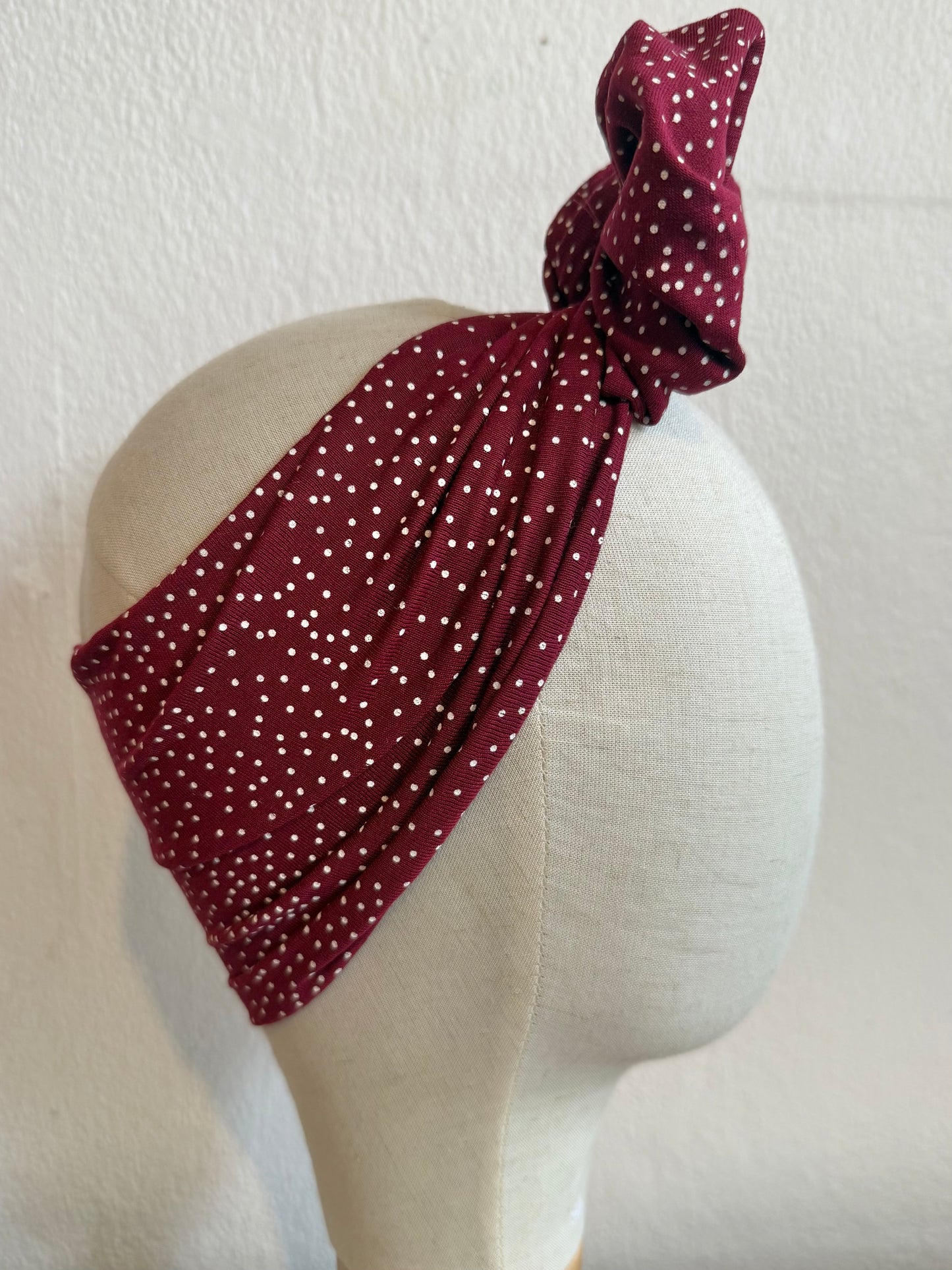 burgundy polka dot vintage style headband