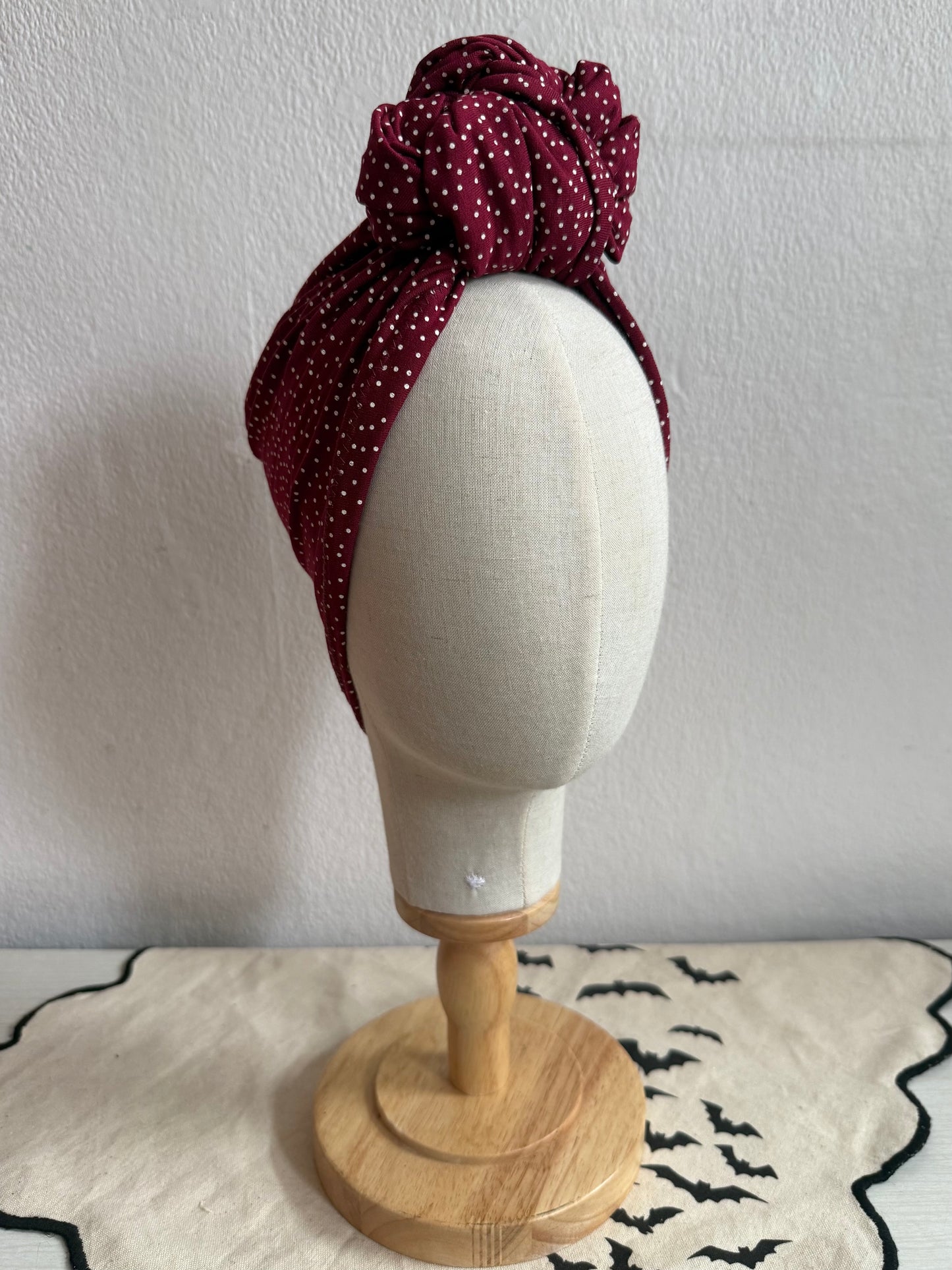 burgundy polka dot vintage style turban