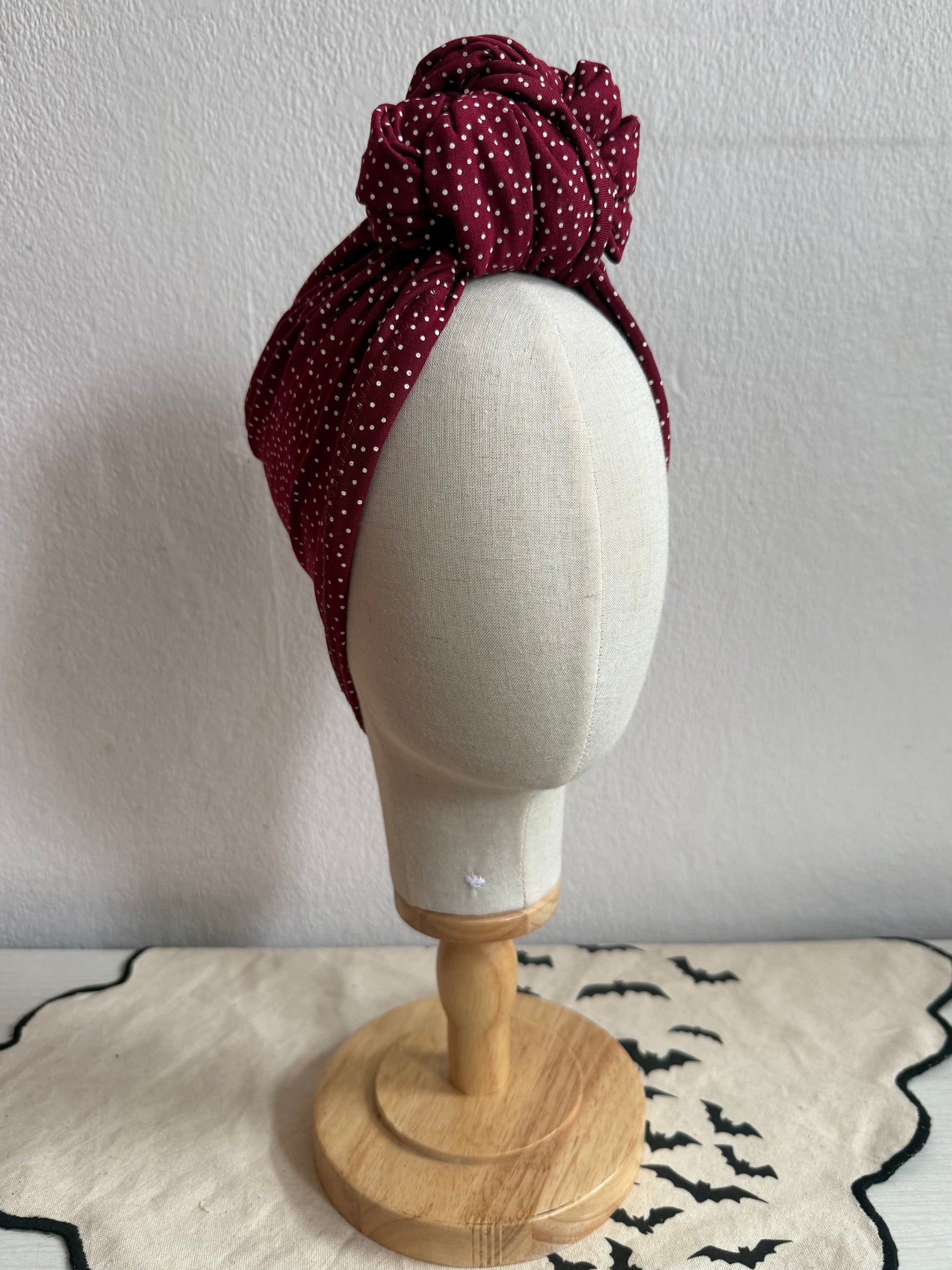 burgundy polka dot vintage style turban