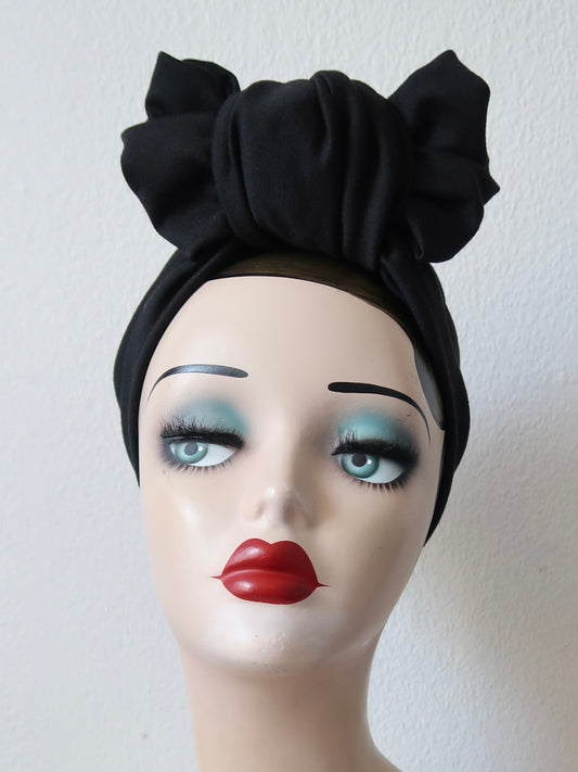 Black Pre-tied Stretchy Turban (full coverage) with Knot Choice