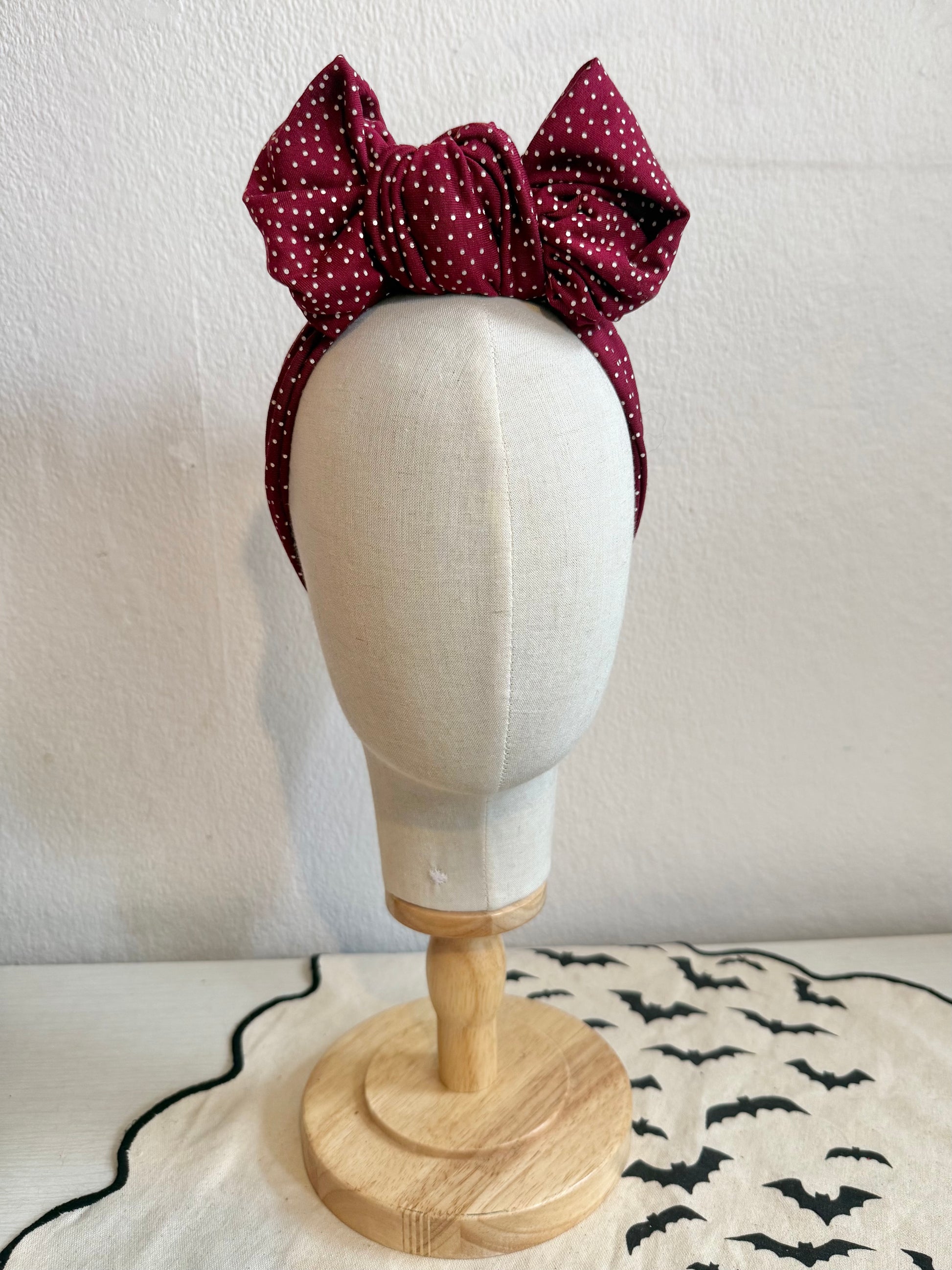 burgundy polka dot vintage style headband