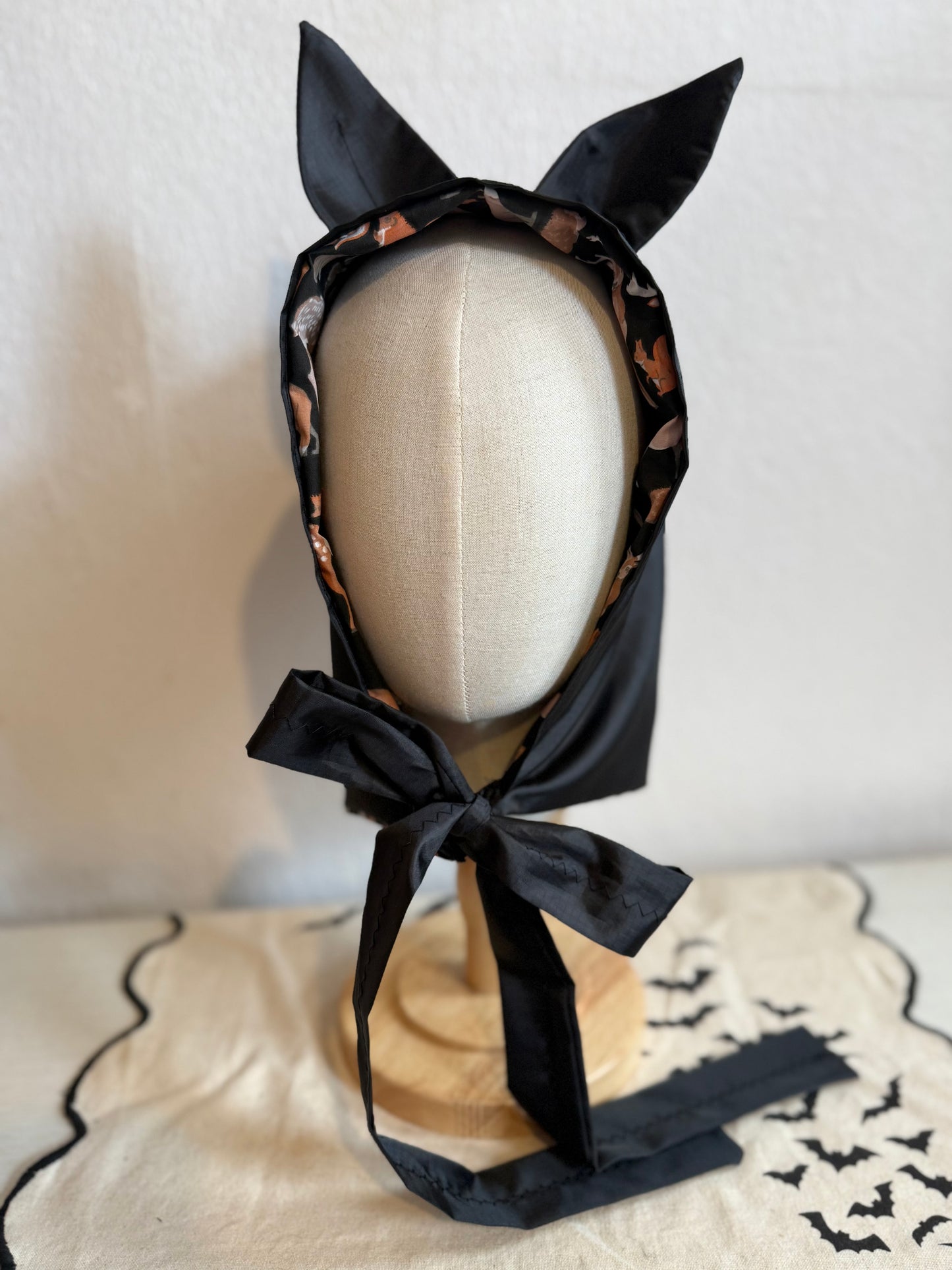 Black alternative fashion bat ear rain hood water resistant festival hat 