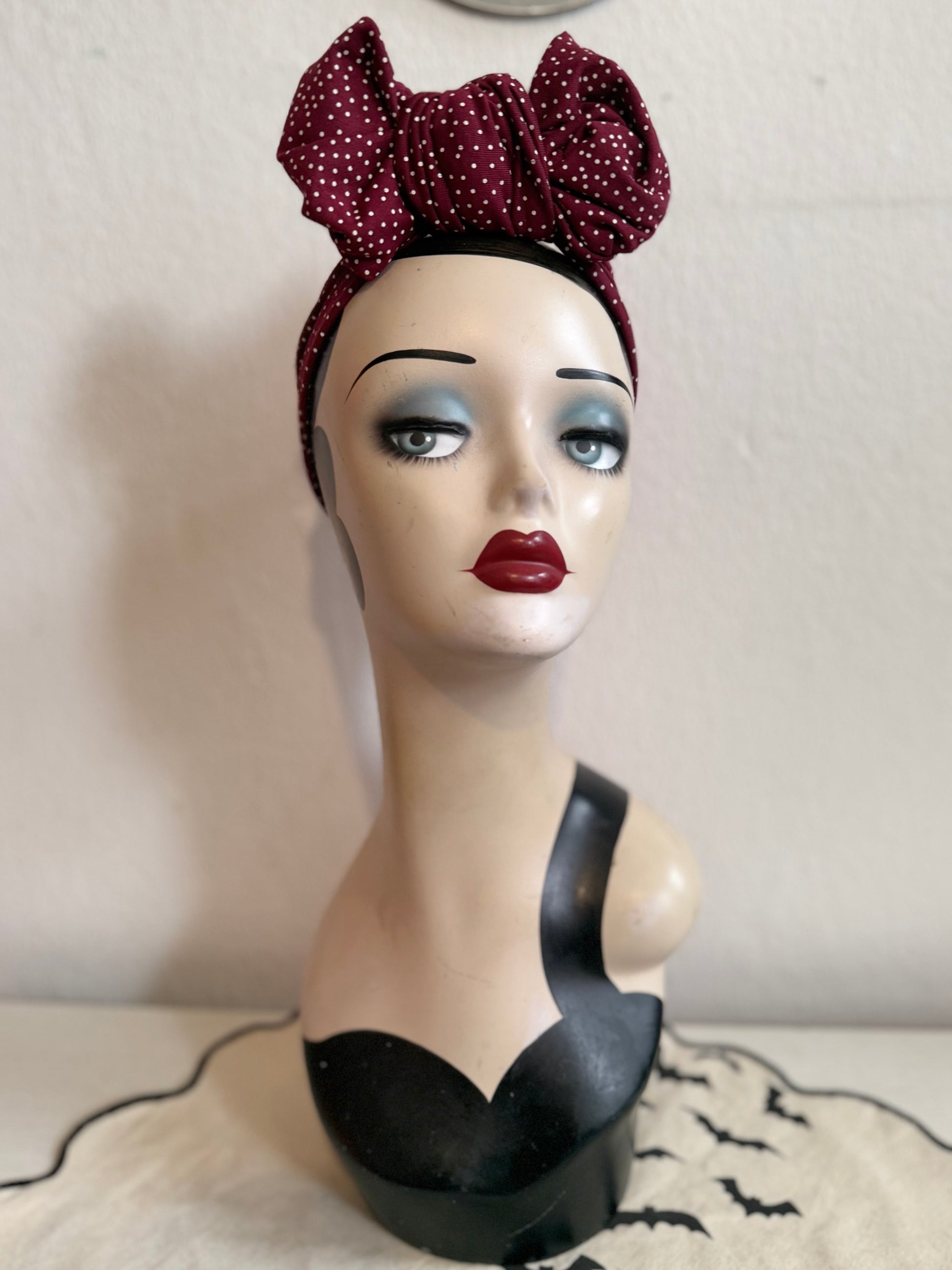 burgundy polka dot vintage style headband