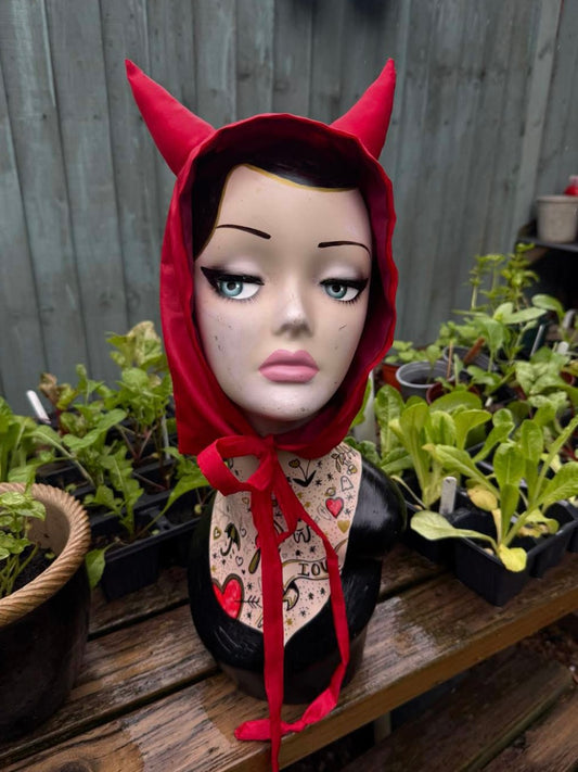 Red Devil rain hood alternative fashion hats 