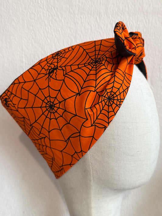 Orange Spiderweb Print Headscarf (self tie)