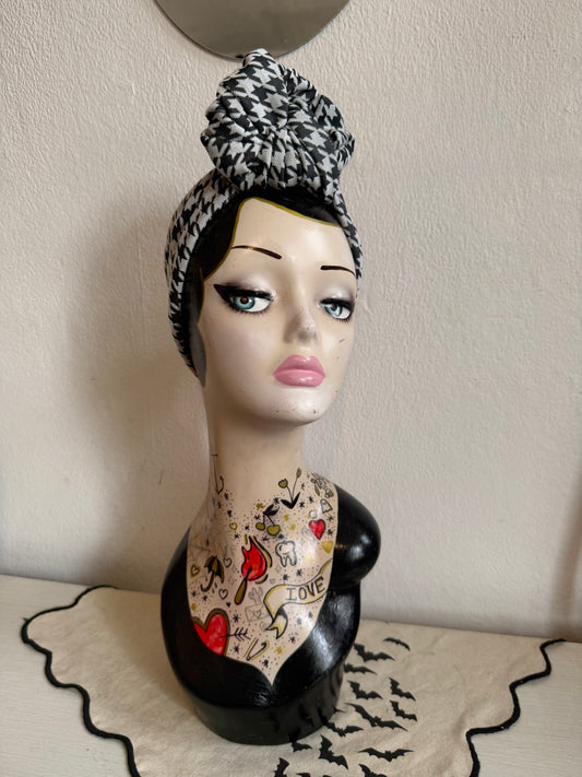 Sale item: Houndstooth Vintage Style Pre-tied Headband with Slouchy Knot