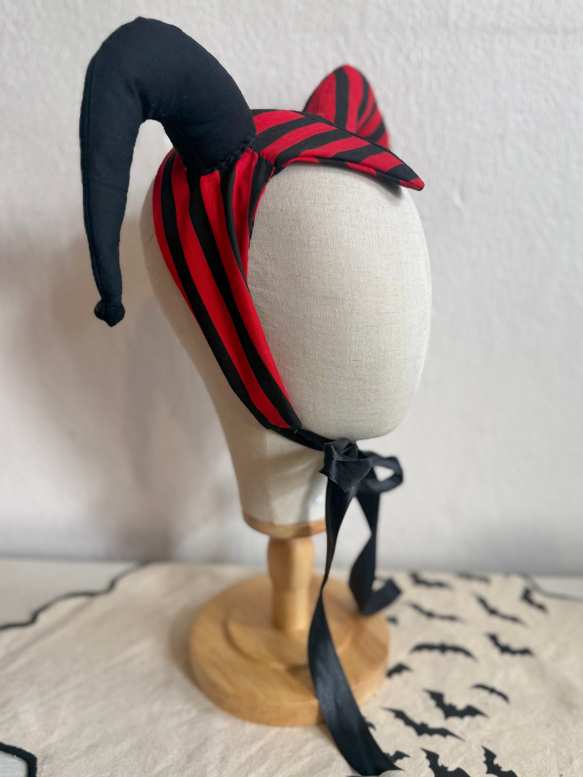 red and black halloween horror jester hat