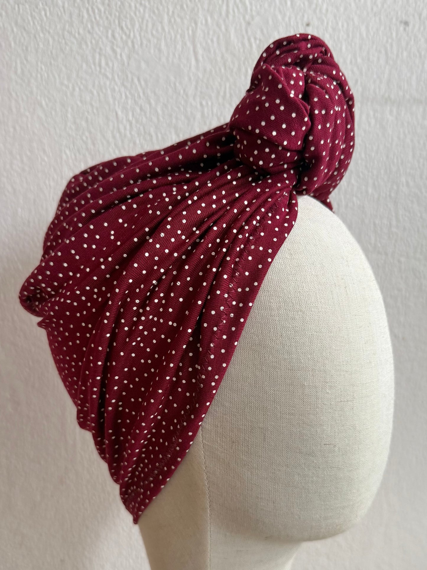 burgundy polka dot vintage style turban