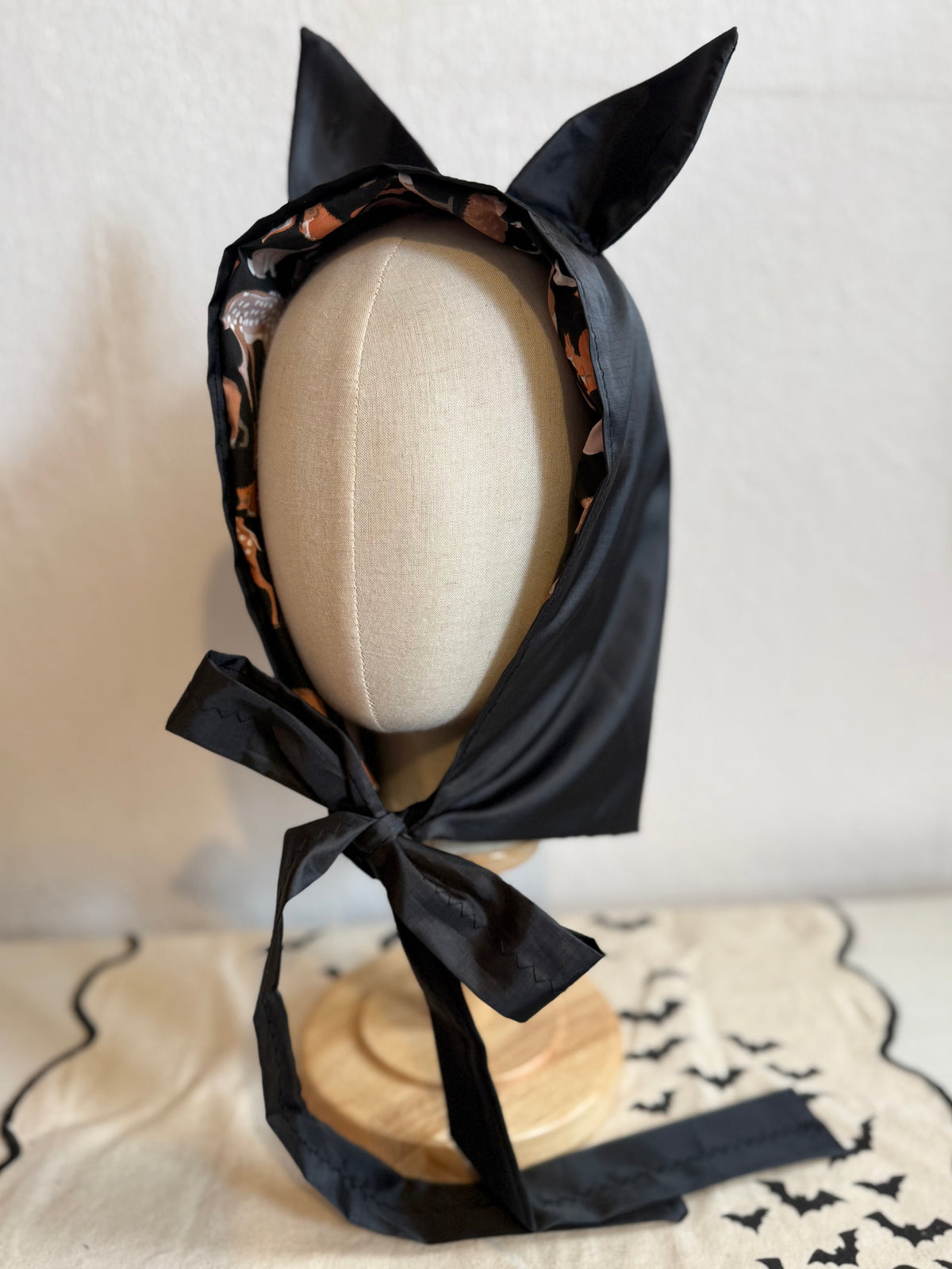 Black alternative fashion bat ear rain hood water resistant festival hat 