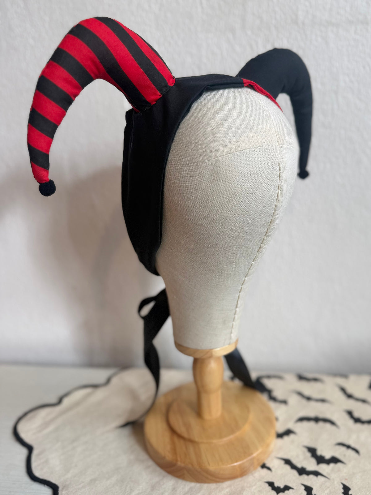 red and black halloween horror jester hat