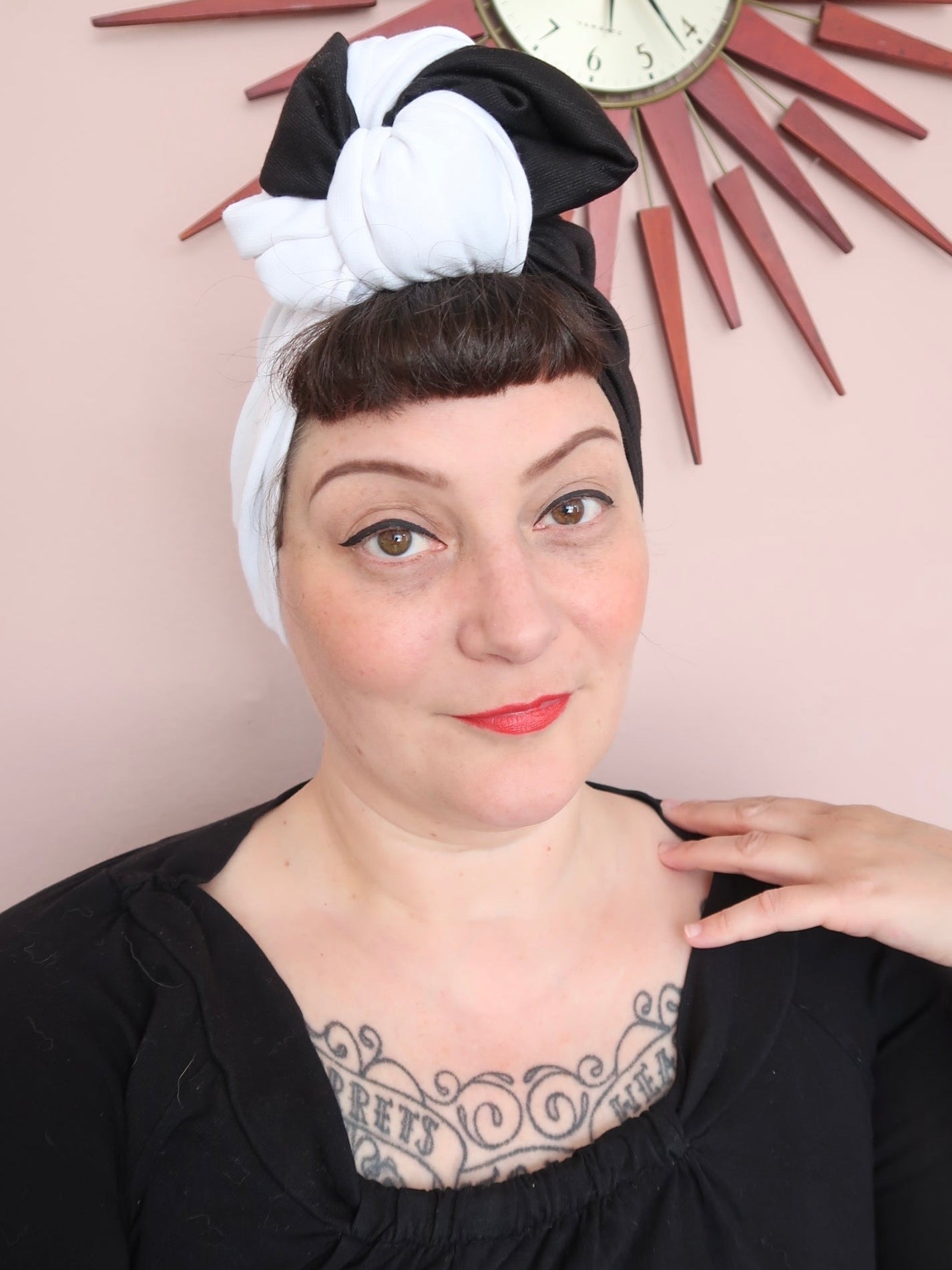 Black/White Duo Design Vintage Style Pre-Tied Turban
